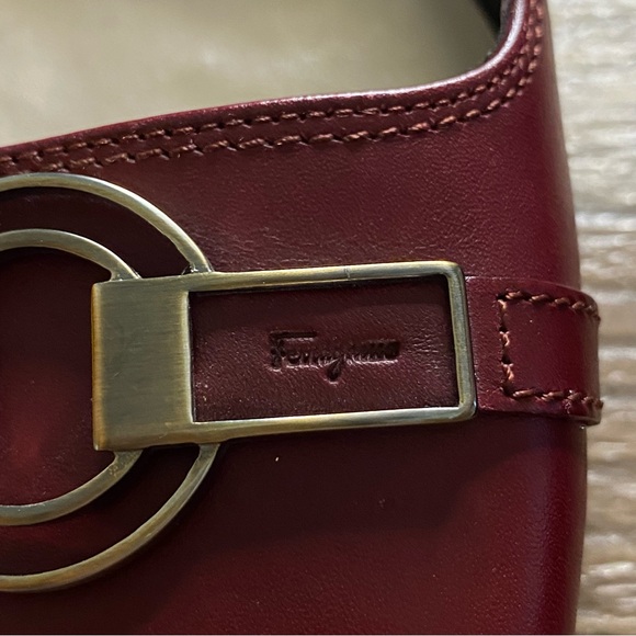 Ferragamo Mahogany Burgundy Red 4cm Block Heel Buckle RARE VINTAGE Leather Pumps - Picture 4 of 10
